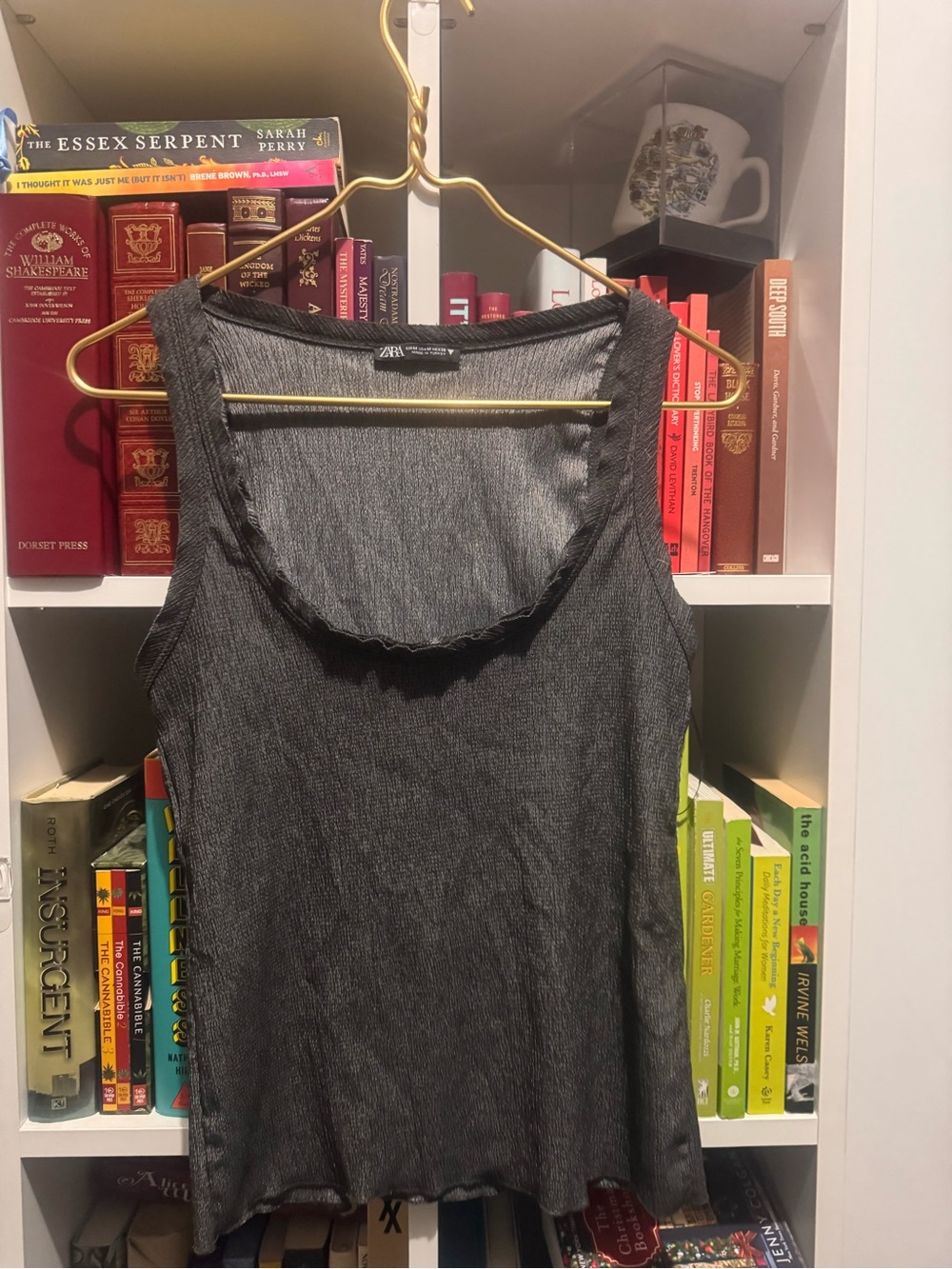 Zara Charcoal Ribbed Scoop Neck Tank Top